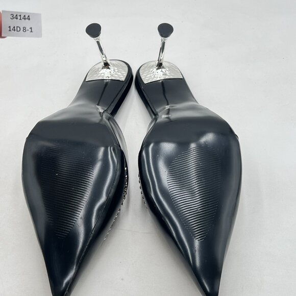 FSJ Black Gorgeous Studded Pointed Toe Mules Stiletto High Heel Slip On Shoes - Picture 7 of 8